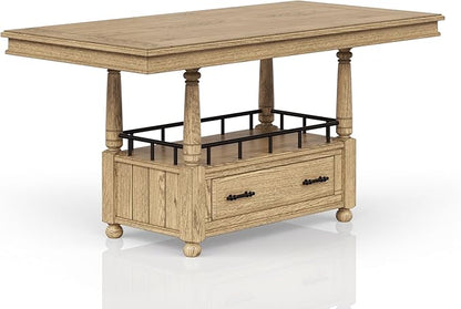 Caramel Finish Counter Table - Scandinavian Design Kitchen Island with Marble Top and Two Shelves for Modern Home Decor