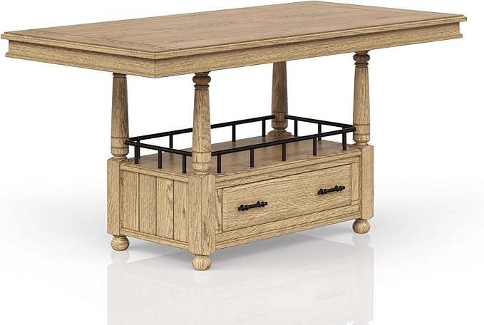 Caramel Finish Counter Table Space Saving Kitchen Island with Foldable Top for Versatile Use in Small Kitchens