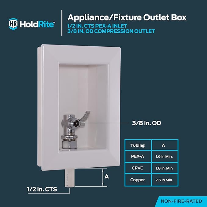 Holdrite Appliance Fixture Outlet Box with 3/8 Inch OD Compression Outlet, Pre-Assembled, PEX Tailpiece, HR-AF-P-1