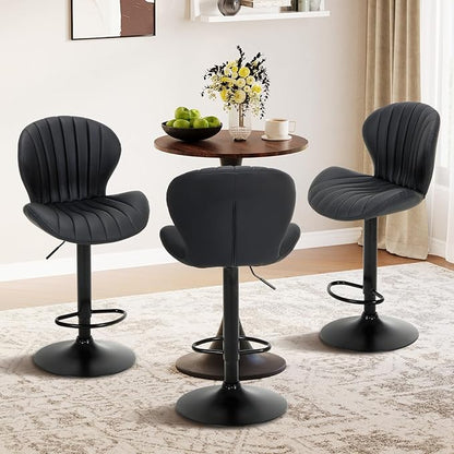COLAMY Bar Stools Set of 2, Adjustable Modern Swivel Bar Chairs, Faux Leather Upholstered Barstools Counter Height with High Backrest for Bar, Kitchen Island, Dining Room, Black