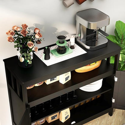 HAPPYGRILL Kitchen Buffet with Storage, Wooden Sideboard Storage Cupboard w/5-Position Adjustable Shelf, 2 Door and Large Tabletop, Buffet Server Cabinet Console Table for Entryway Dinging Room, Black