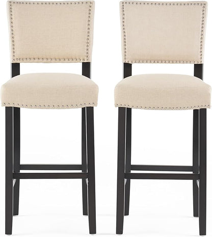 GOWE Barstools with Rivet Decoration Set of 2, Wood Frame,Fabric Sponge Cushion and Upholstered Barstools, Bar Chairs for Kitchen Island,Bedroom,Dining Room.