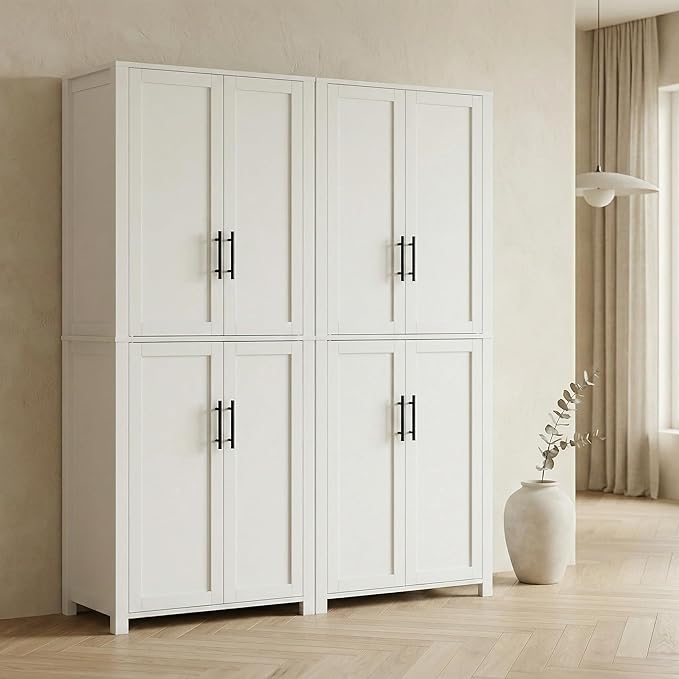 Casaphoria Kitchen Pantry Cabinet, 67" Tall Freestanding Kitchen Cabinet with 4 Adjustable Shelves, 56" W Storage Cabinet for Kitchen Pantry Organization (White, Double)