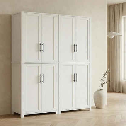 Casaphoria Kitchen Pantry Cabinet, 67" Tall Freestanding Kitchen Cabinet with 4 Adjustable Shelves, 56" W Storage Cabinet for Kitchen Pantry Organization (White, Double)