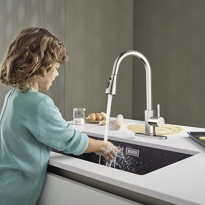Kitchen Faucet with Pull Down Sprayer,Stainless Steel Single Handle Kitchen Faucet,1/3 Hole,Deck Plate Included，Suitable for farmhouses, Campers, Laundry Rooms, RVs, and Bars (Brushed Nickel)