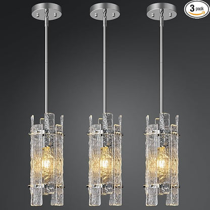 Modern Crystal Pendant Lighting Chrome Pendant Lights Mini Glass Chandeliers, Adjustable Pendant Light Fixture for Kitchen Island Bedroom Living Room Dining Room Corridor(3Pack)