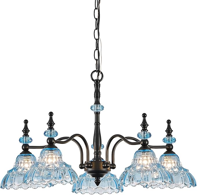 HDDFL Chandeliers Light 5 Lights Chandelier Lamp Modern Pendant Lighting Fixtures Hanging Lamps for Dining Room Entryway Living Room Bedrooms Foyer Entrance Kitchen Black and Blue