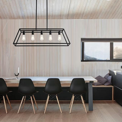 Black Kitchen Island Lighting, 5-Light Farmhouse Chandeliers, Modern Industrial Linear Rectangle Pendant Light Fixtures for Dining Room Kitchen Bar Foyer(Metal, E26 Base)