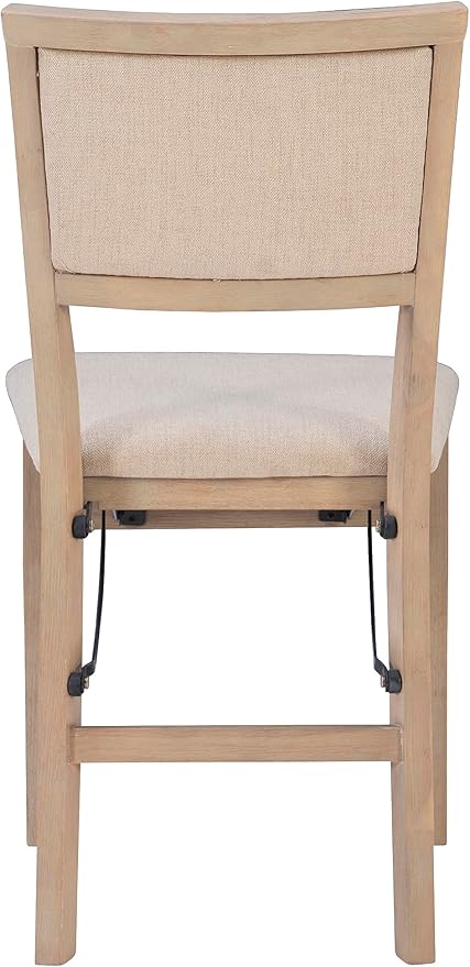 Linon Keira Natural Rustic Wooden Folding Chair with Beige Upholstered Seat and Back Set of 2