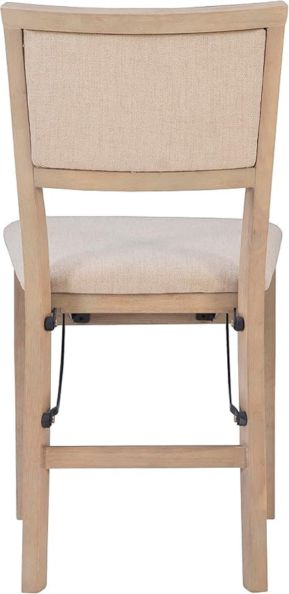 Linon Keira Natural Rustic Wooden Folding Chair with Beige Upholstered Seat and Back Set of 2