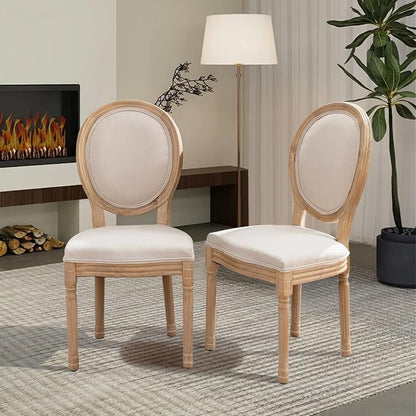 SoarFlash French Dining Chairs Set of 6, Vantage Linen Dining Chair with Round Back, Farmhouse Country Dining Chair for Living Room,Kitchen,Bedroom,Beige