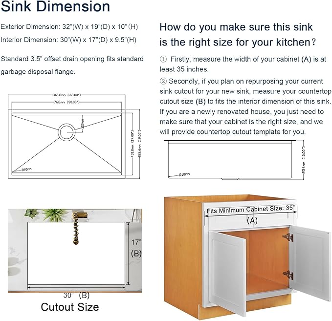 32 inch Gold Stainless Steel Undermount Kitchen Sink - CELAENO 32x19 Handmade 16 Gauge Single Bowl Workstation Sink, 10 Inch Deep Modern Kitchen Sink is Equipped with Various Accessories