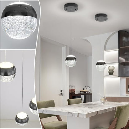 Modern Crystal Chandelier Black Globe Pendant Light Fixture, Mini Globe Ceiling Hanging Light Fixture for Living Room Bedroom Kitchen