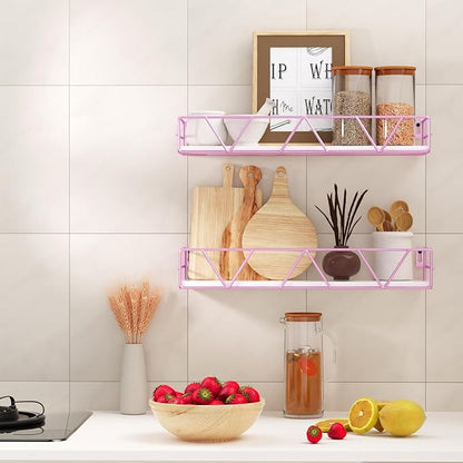 Amaoot Floating Shelves Set of 3, Home Wood Wall Shelf, Farmhouse Shelf for Bedroom, Wall Mounted Floating Shelf for Living Room, Bedroom, Bathroom, Kitchen, Office (Pink)
