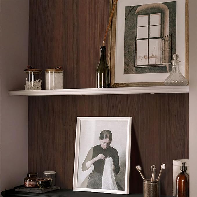 Deep Espresso Dark Walnut Wood Contact Paper - 17.3" x 118" Matte Thick Vinyl Wrap, Peel and Stick Waterproof Wallpaper for Kitchen Cabinets & Furniture DIY