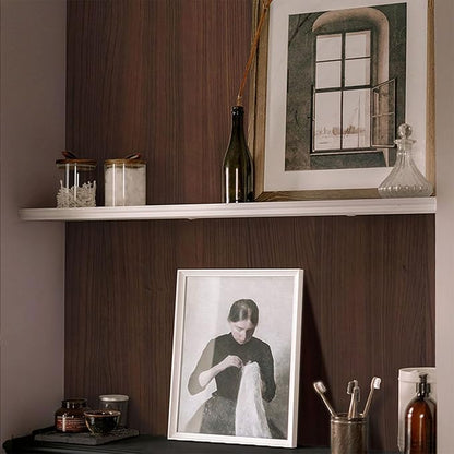 Deep Espresso Dark Walnut Wood Contact Paper - 17.3" x 118" Matte Thick Vinyl Wrap, Peel and Stick Waterproof Wallpaper for Kitchen Cabinets & Furniture DIY