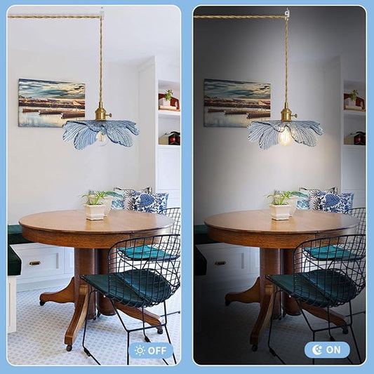 Plug in Pendant Light, Vintage Hanging Light with Plug in Cord On/Off Switch Brushed Brass Pendant Light fixtures with Blue Glass Shade 1-Light Hanging Light for Kitchen Dining Room Bedroom