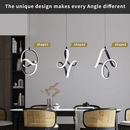 Modern Led Pendant Light 5500K Cold White Kitchen Island Pendant Light Fixtures Adjustable Height Led Pendant Lamp for Kitchen Island Dining Room Hanging Light, 1 Pack (Black)