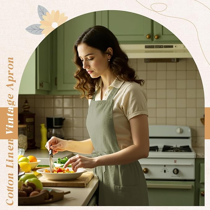 100% Cotton Aprons with Pockets Pinafore Dress for Women Vintage Cute Aprons for Kitchen Baking Gardening Painting