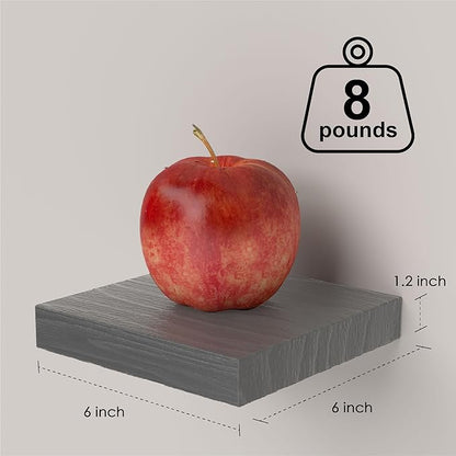 PopiShelves Small Floating Shelves for Wall - 6 Inch Mini Square Grey Shelves for Bedroom, Living Room, Bathroom, Kitchen, Office Decor Set of 3