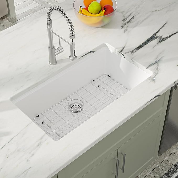 Dcolora 30 In. White Granite Composite Undermount Kitchen Sink Single Bowl Workstation, Quartz Kitchen Sink 30" x 19" x 9.65" #DC-GU5521