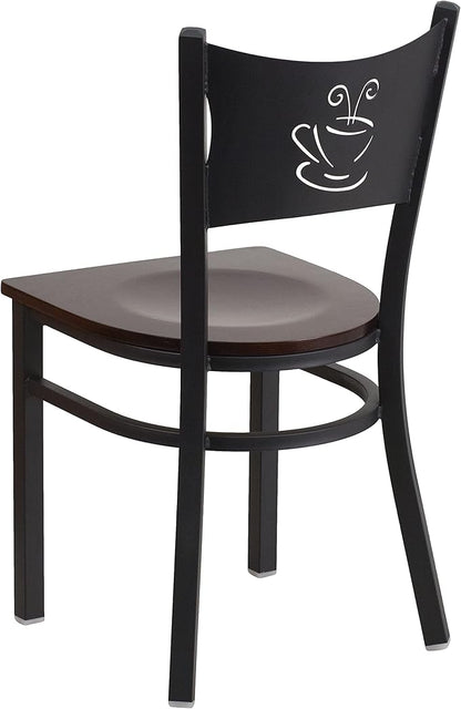 Flash Furniture 2 Pk. HERCULES Series Black Coffee Back Metal Restaurant Chair - Walnut Wood Seat