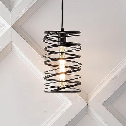 JONATHAN Y 7.25" Oil Rubbed Bronze Modern Iron Spiral LED Pendant Light for Kitchen Island, Glam Hanging Ceiling Fixture for Bedroom Dining Room, Metal Painting Shade, LED Bulb Included (JYL7910B)