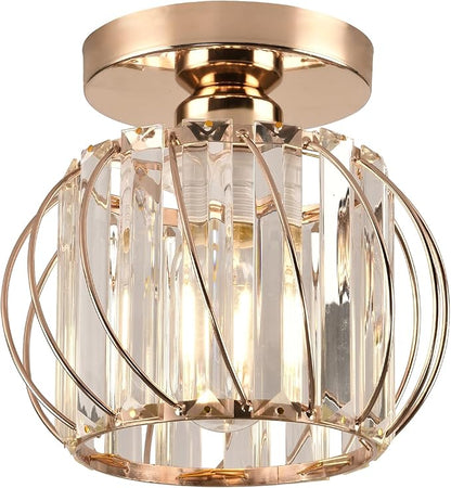 Crystal Ceiling Light, Crystal Semi Flush Mount Ceiling Light Gold Crystal Chandelier for Kitchen Hallway Entrance Balcony Dining Rooms Living Rooms Bar Farmhouse