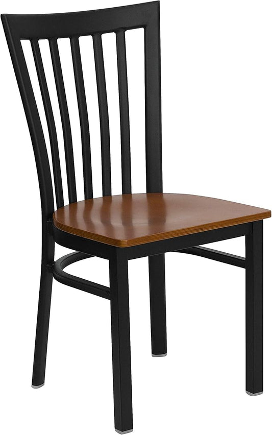 Flash Furniture 4 Pack HERCULES Series Black School House Back Metal Restaurant Chair - Cherry Wood Seat