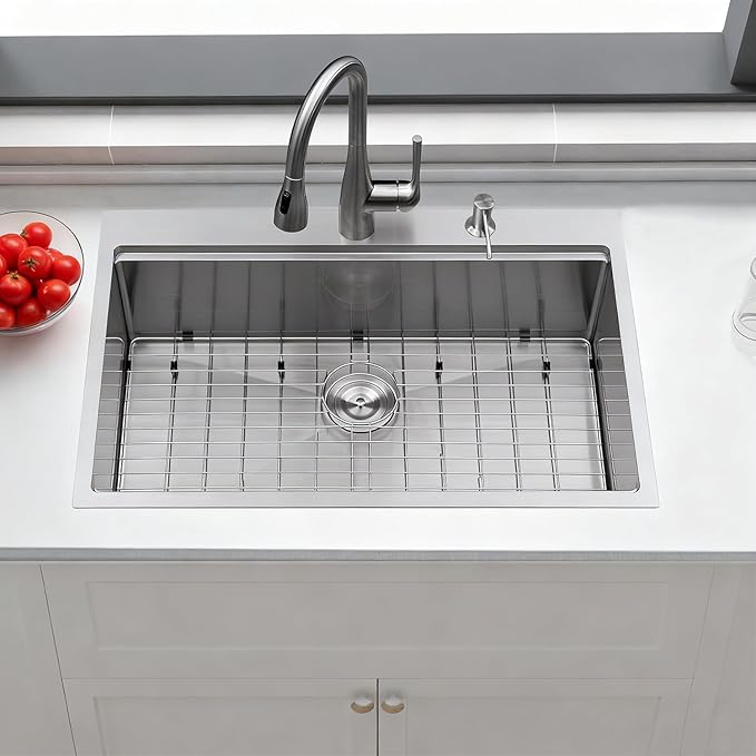 33x22 Drop in Kitchen Sink, SUS304 Stainless Steel Top Mount Workstation Sink, 16 Gauge Brushed Nickel Single Bowl Kitchen Sinks with Accessories for Kitchen Laundry Utility