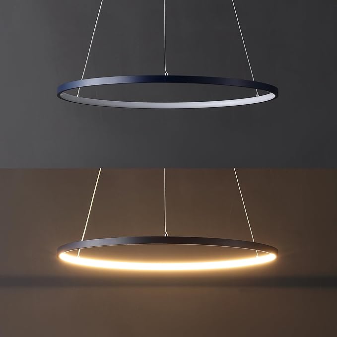 JONATHAN Y 23.75" Navy Modern Integrated LED Pendant Light, Dimmable Round Hoop Chandelier for Kitchen Island, Dining Room, Adjustable Height Metal Hanging Light (JYL7203F)