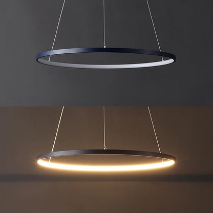 JONATHAN Y 23.75" Navy Modern Integrated LED Pendant Light, Dimmable Round Hoop Chandelier for Kitchen Island, Dining Room, Adjustable Height Metal Hanging Light (JYL7203F)