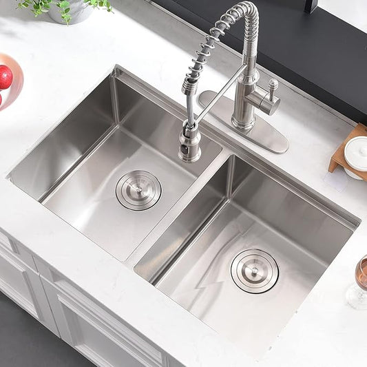 32 Inch Double Bowl Kitchen Sink Undermount - 32x19 Undermount Workstation Sink 16 Gauge Stainless Steel 10 Inch Deep Double Bowl Kitchen Sinks