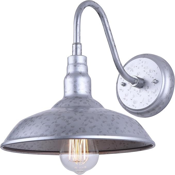 Canarm Rustica 1-Light Outdoor Barn Light, 10-Inch Galvanized Wall Mounted Gooseneck Outdoor Lighting, Wet-Rated for Porch, Garage and Entryway