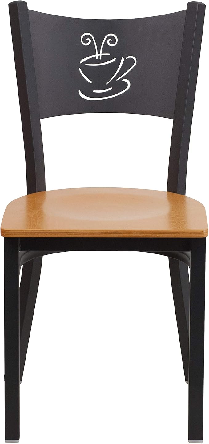 Flash Furniture HERCULES Series Black Coffee Back Metal Restaurant Chair - Natural Wood Seat