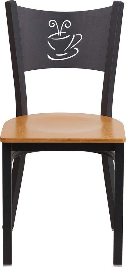 Flash Furniture HERCULES Series Black Coffee Back Metal Restaurant Chair - Natural Wood Seat