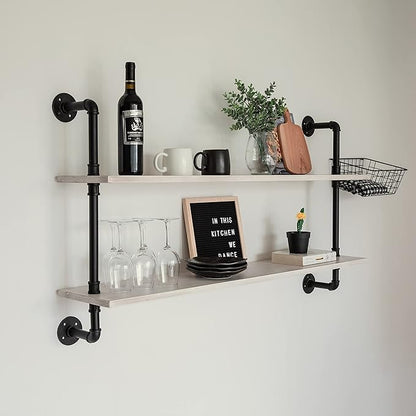 HDDFER Floating Shelves for Wall Bookshelf Industrial Pipe Shelving Shelves Natural Wood Planks 48 inch Rustic Wall Shelves Hanging Bookshelves Farmhouse Kitchen Shelving