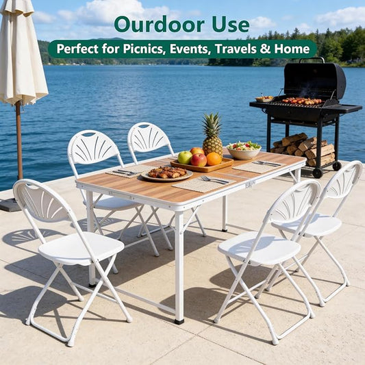 8 Pack White Plastic Folding Chairs, Outdoor Portable Folding Chair with Steel Frame, 400lbs Capacity Stackable Foldable Chairs for Patio, Garden, Picnic, Kitchen, Events