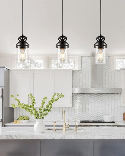 Pendant Kitchen Island Light, Modern Pendant Lighting with Glass Shade, E26 Socket and Adjustable Cable, Suitable for Living Rooms, Bedrooms, Hallways
