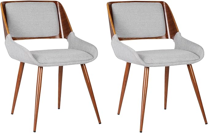 Armen Living Panda Mid-Century Dining Chair Walnut Finish and Gray Fabric - Set of 2