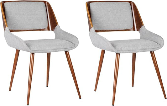 Armen Living Panda Mid-Century Dining Chair Walnut Finish and Gray Fabric - Set of 2