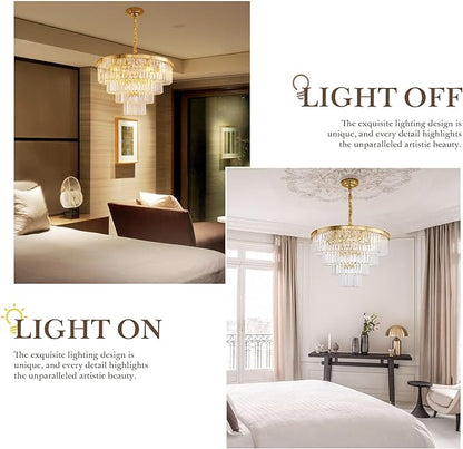 Gold Plated Crystal Modern Contemporary Chandeliers Pendant Ceiling Light 4-Tier Chandelier Lighting for Dining Room Living Room Bedroom Girls Room Dia 18"