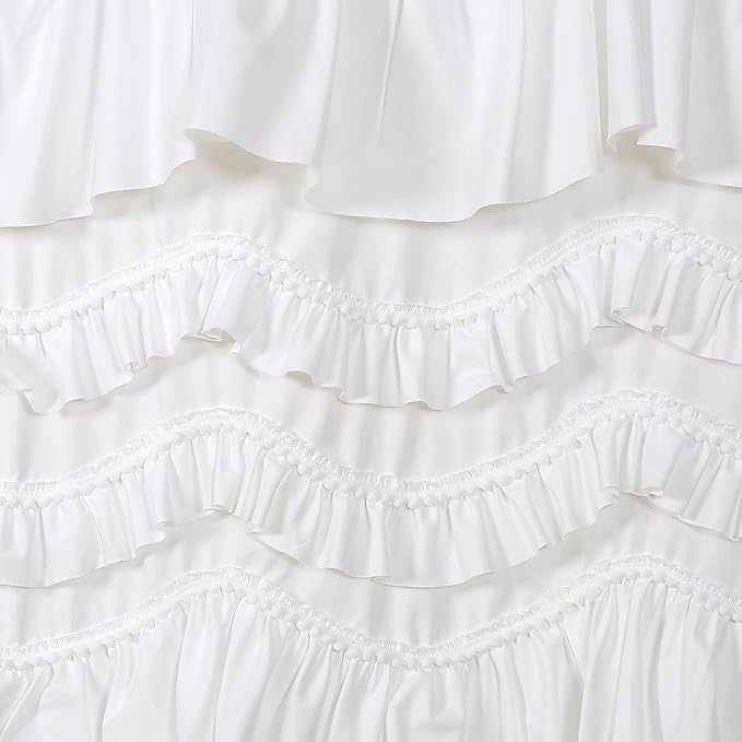 Lush Decor Kemmy Light Filtering Window Curtain Panel Single 52" W x 95" L White - Drapes - Ruffled Curtains for Bedroom - White Curtains - Coquette Decor