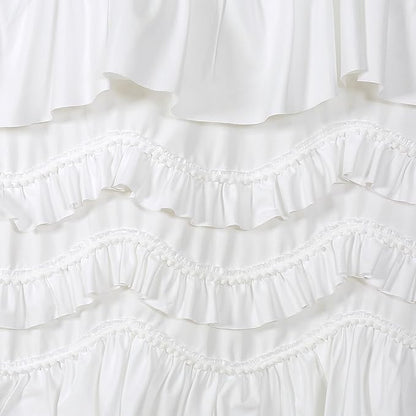 Lush Decor Kemmy Light Filtering Window Curtain Panel Single 52" W x 95" L White - Drapes - Ruffled Curtains for Bedroom - White Curtains - Coquette Decor