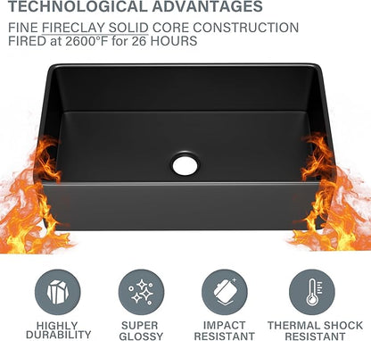 Extra Large Black Farmhouse Sink 36 x 20 Inch, Firecaly Apron Front Undermount Farm Sink Deep Single Bowl for Kitchen, w Accessories 2 Types, Fits MIN. Cabinet Size: 24"Dx39"W