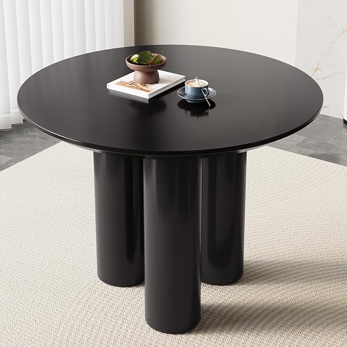 Miuuod 39.37in Round Dining Table for 4-6 People,Single Kitchen & Dining Room Table,Sofa Table with Stable Leg Base,Large Center Coffee Desk for Living Room Black