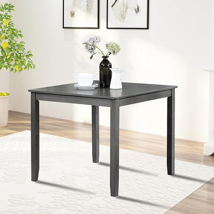 34" Solid Wood Dining Table, Island Table with Square Top, Rustic Dining Tables with Sturdy Frame for Kitchen and Dining Room, Gray