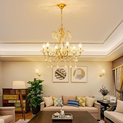 WUZUPS Crystal Candle Chandelier Pendant Flushmount Ceiling Light Modern Lighting Fixture for Bedroom Hallway Bar Kitchen Bathroom, H 22.5" x W 21.7", Gold, E12 Base