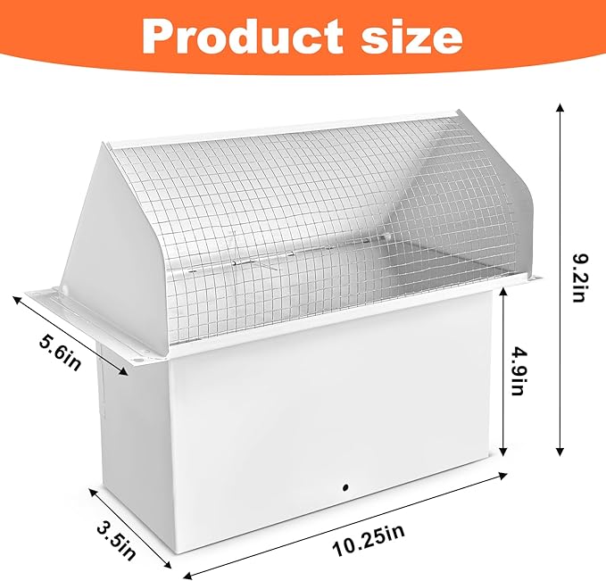 10 Inch Wall Vent Cap for Microwave Kitchen Range Hood Kitchen Vent Wall Cap Exhaust Vent Cover for 3-1/4" x 10" Ductwith Damper and Screen for Range Hood Kitchen Microwave Bath, White
