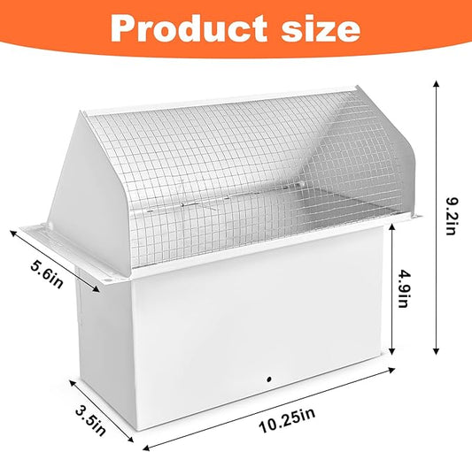 10 Inch Wall Vent Cap for Microwave Kitchen Range Hood Kitchen Vent Wall Cap Exhaust Vent Cover for 3-1/4" x 10" Ductwith Damper and Screen for Range Hood Kitchen Microwave Bath, White